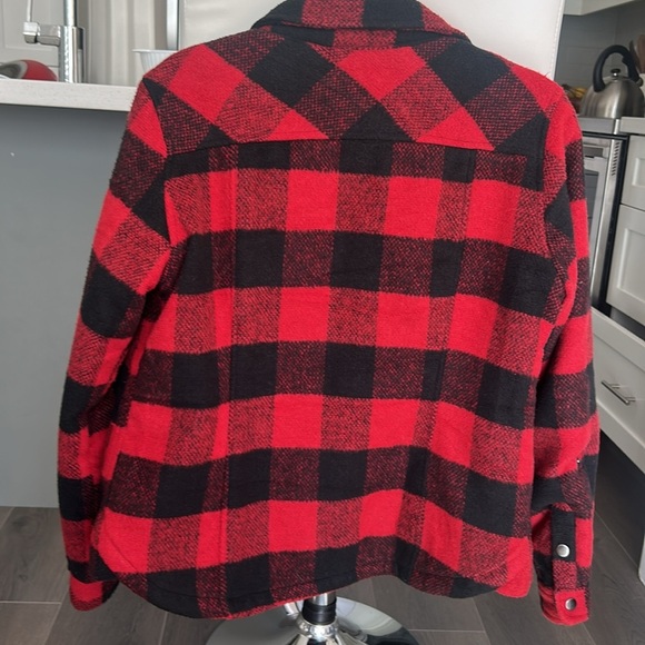 CoffeeShop Red Flannel Plaid Quilted Cropped Wool Blend Jacket Size L - Picture 7 of 17